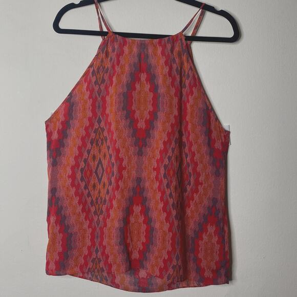 Allison Joy Alina Halter Firebrick Red Orange & Gray Aztec Sleeveless Top XS - Picture 3 of 10